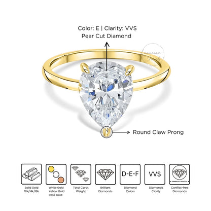 2.00 CT Pear Cut Diamond Hidden Halo Ring