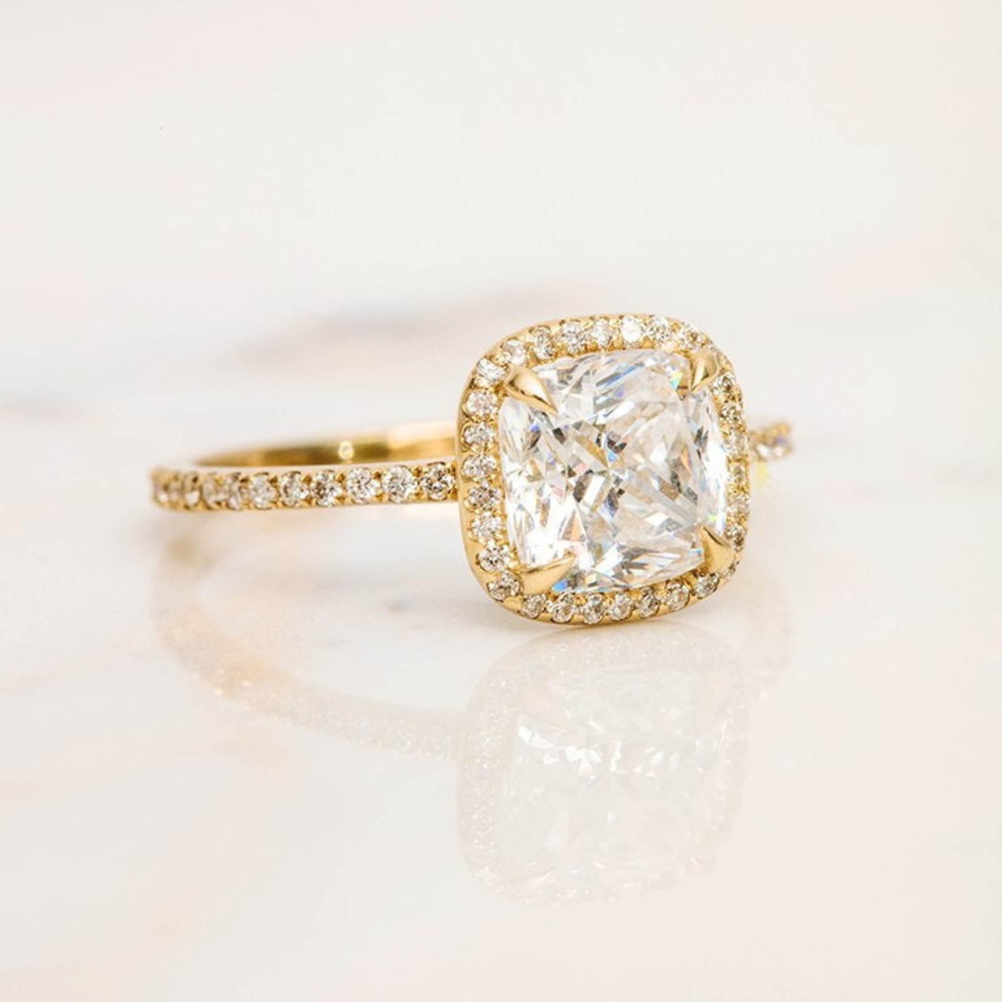 10K Cushion Cut Halo Engagement Ring