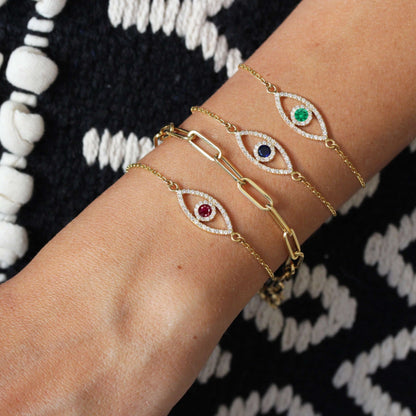 10K Evil Eye Birthstone Diamonds Bracelet