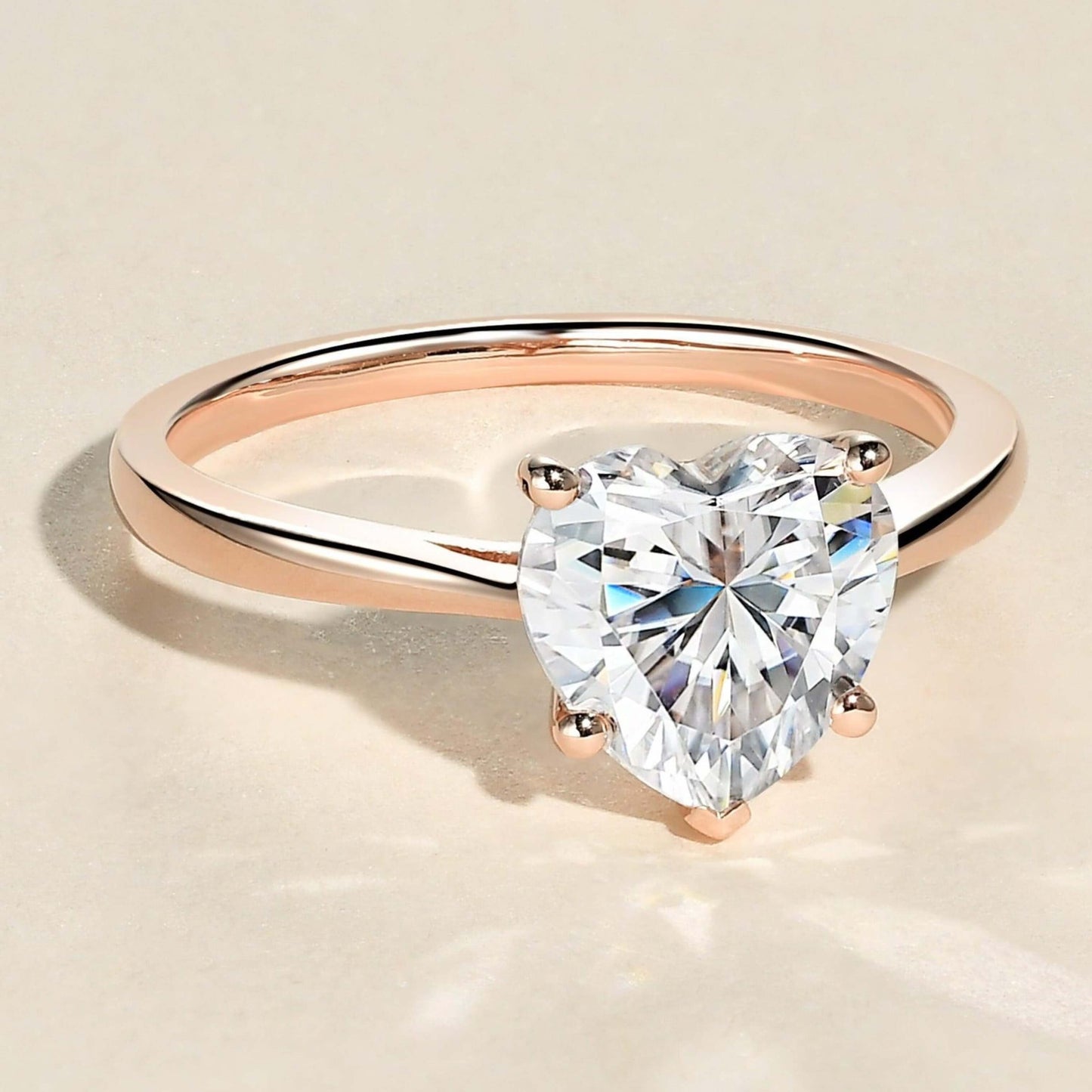 10K Heart Shaped Solitaire Pinched Diamond Ring