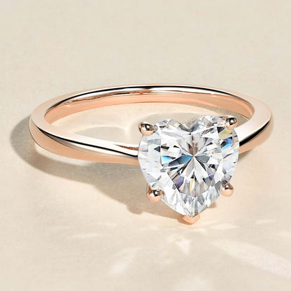 10K Heart Shaped Solitaire Pinched Diamond Ring