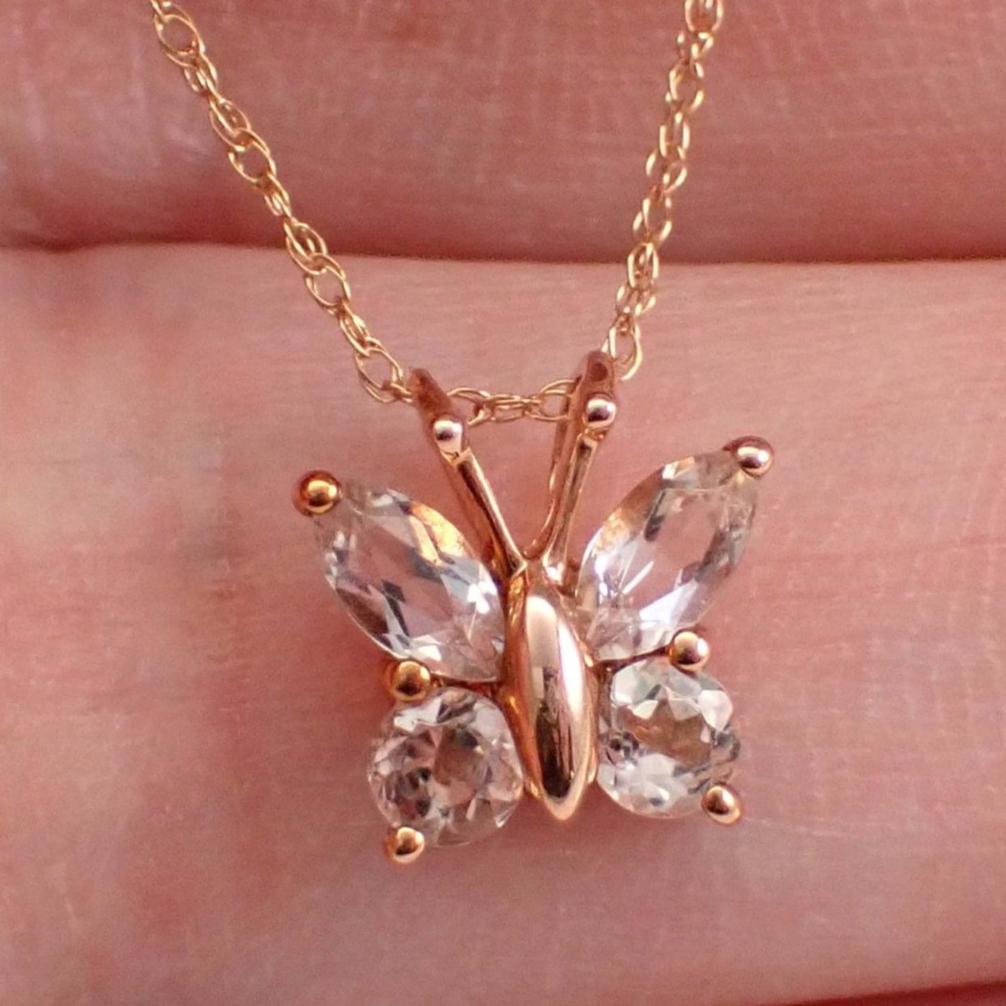 10K Morganite And Diamond Butterfly Pendant