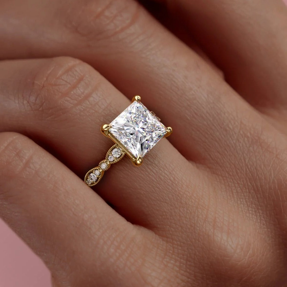 Princess Cut Solitaire Accent Engagement Ring