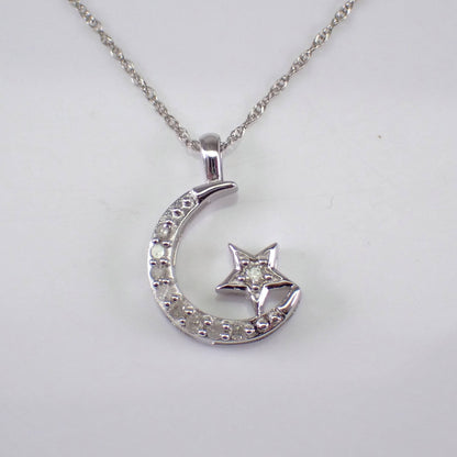 10K White Round Cut Crescent Moon Necklace