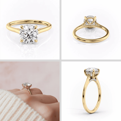 Round Cut Lab Grown Engagement Ring With Hidden Halo