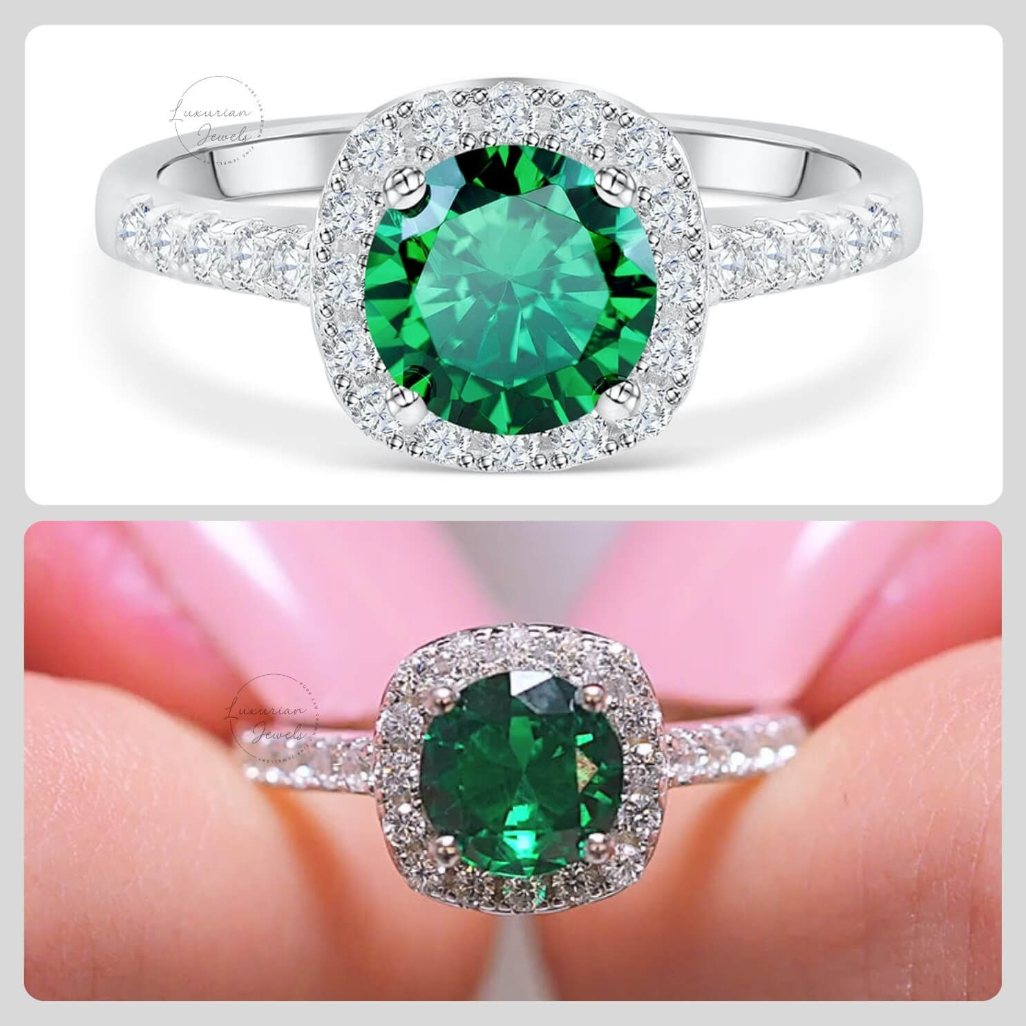 Round Cut May Birthstone Emerald Engagement Ring