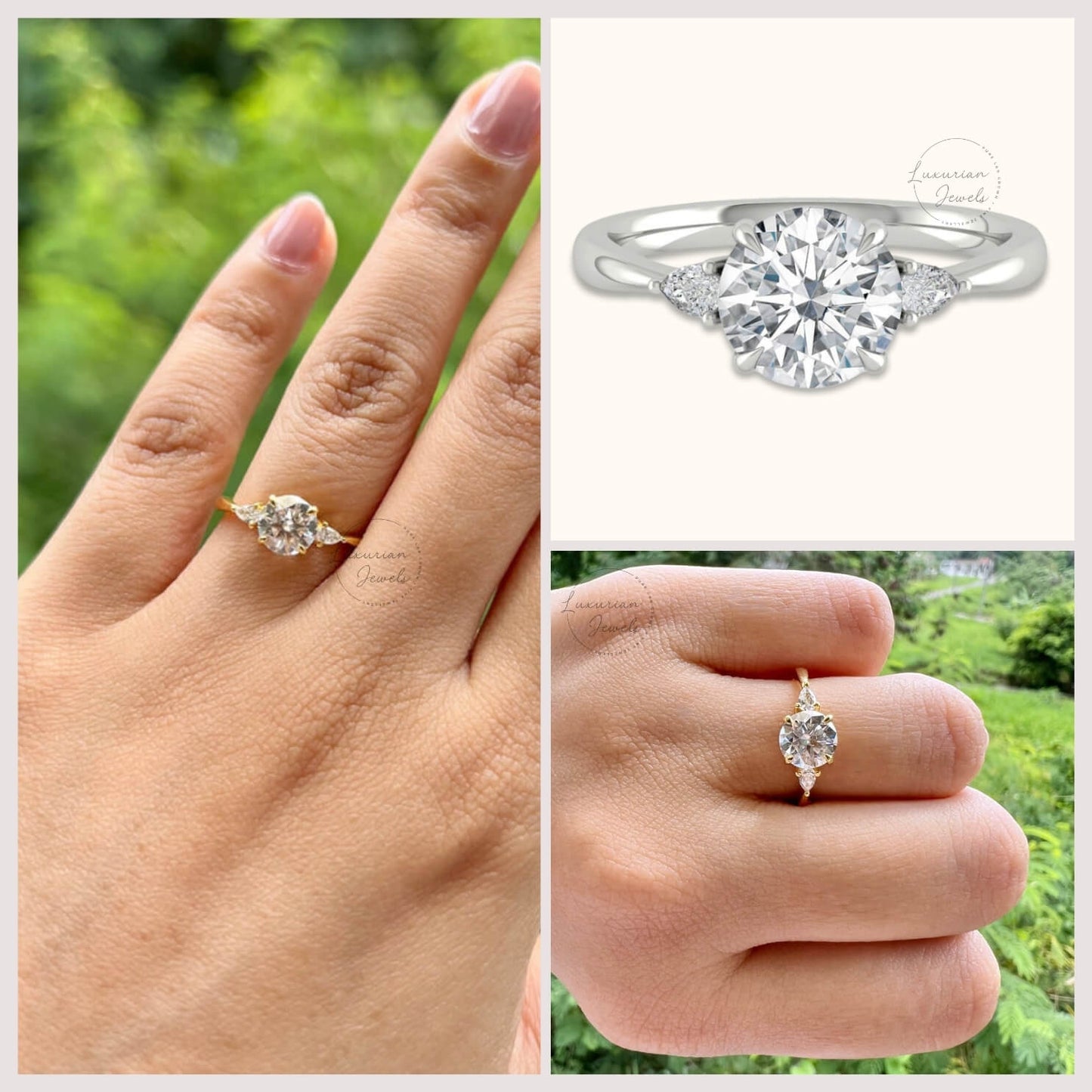 Round Cut Three Stone Lab Made Engagement Ring