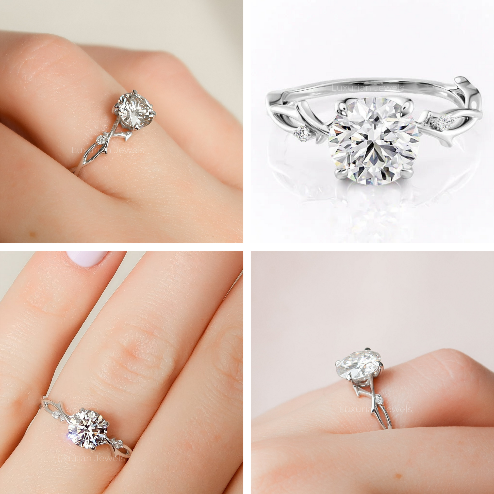 Nature Inspired Round Cut Diamond Engagement Ring