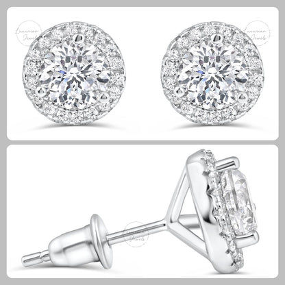 1.36 CT Round Cut Stud Halo Diamond Earrings