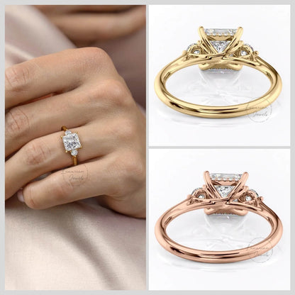 Princess Cut Hidden Halo Three Stone Ring