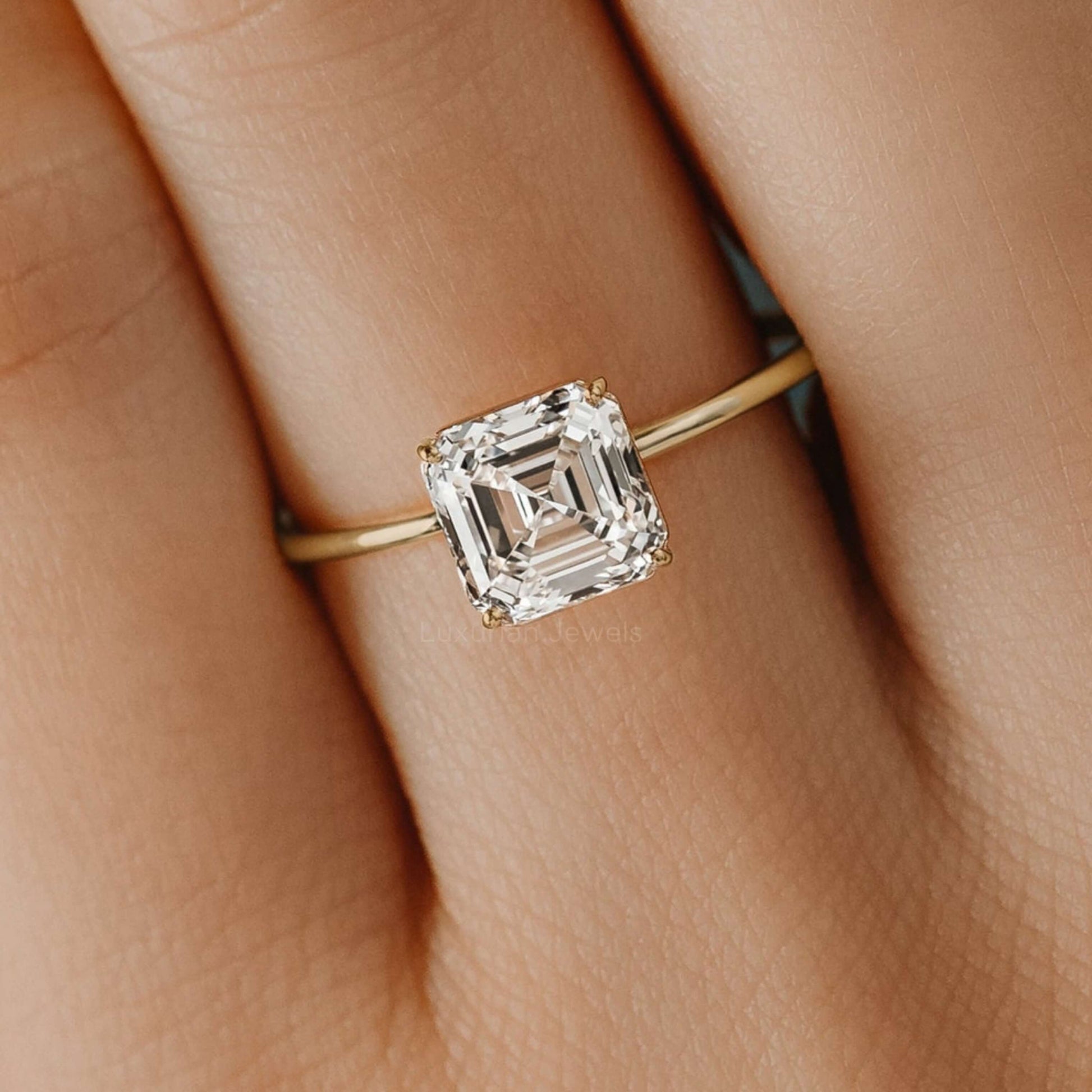 10k Asscher Cut Lab Diamond Engagement Ring