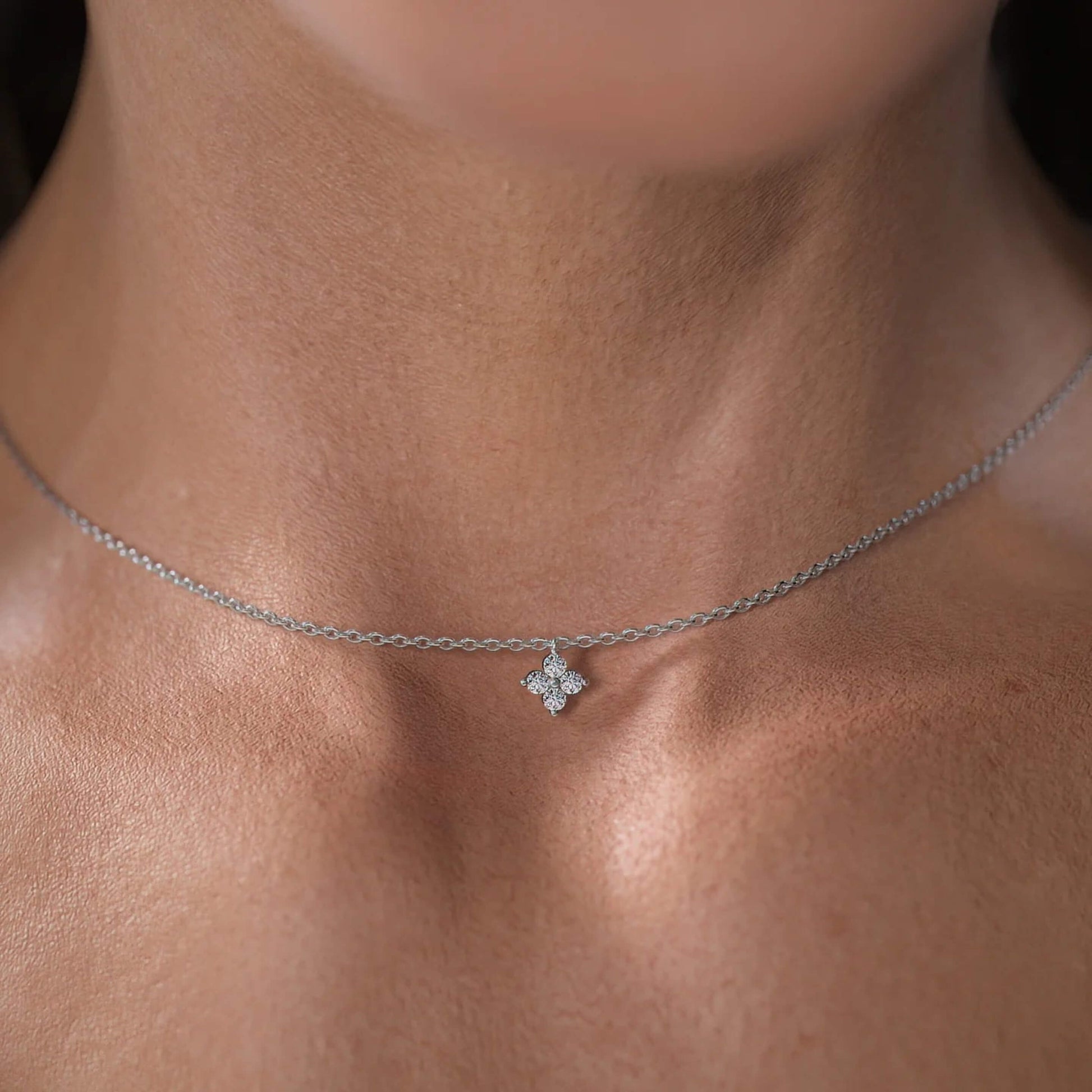 10k Dainty Diamond Clover Pendant Necklace