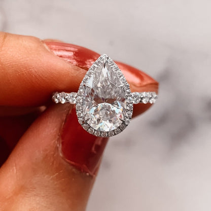 10k Pear Shaped Moissanite Ring With Halo