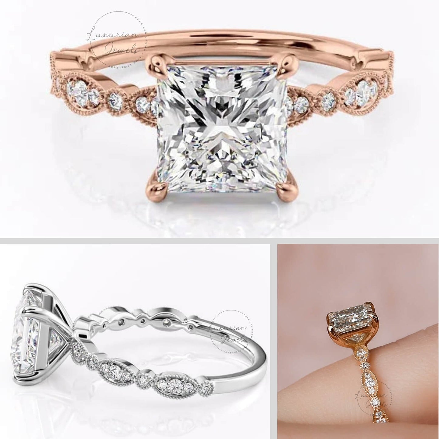 10k Princess Cut Solitaire Accent Engagement Ring