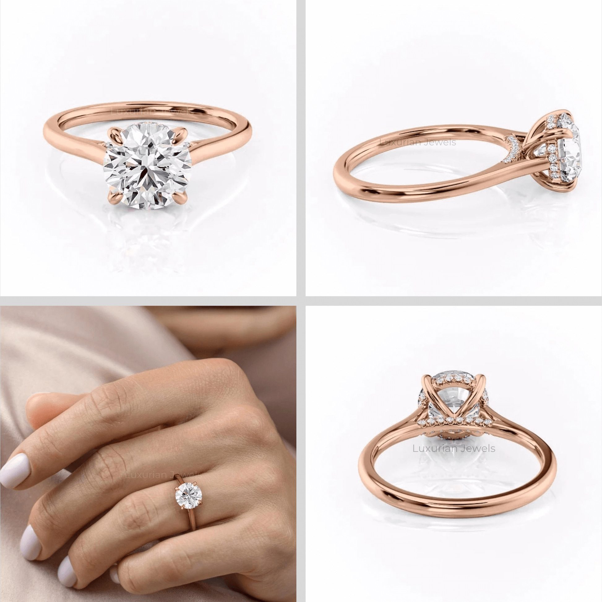 Round Cut Lab Grown Engagement Ring With Hidden Halo