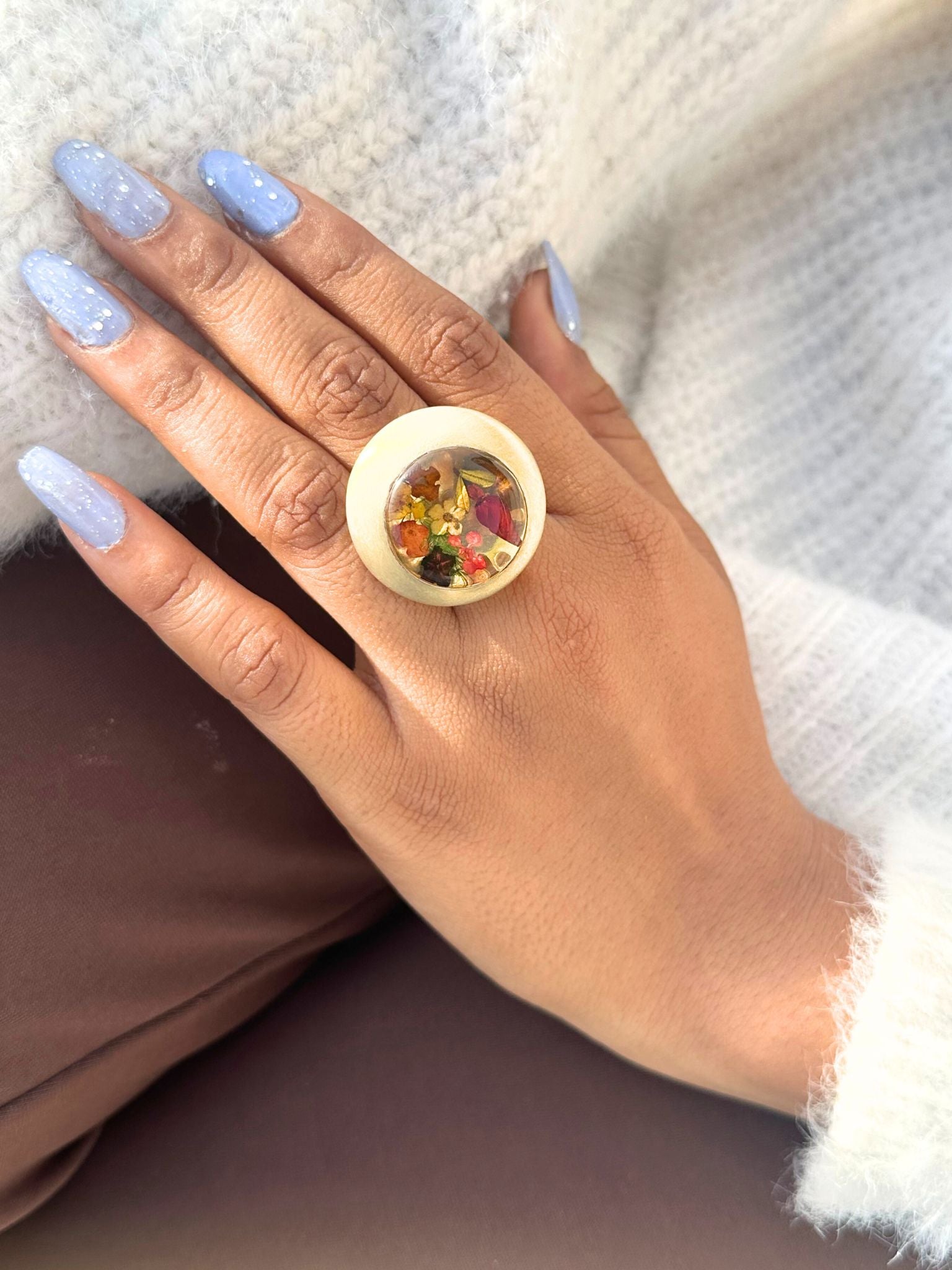 Round Pressed Flower Rings for Women