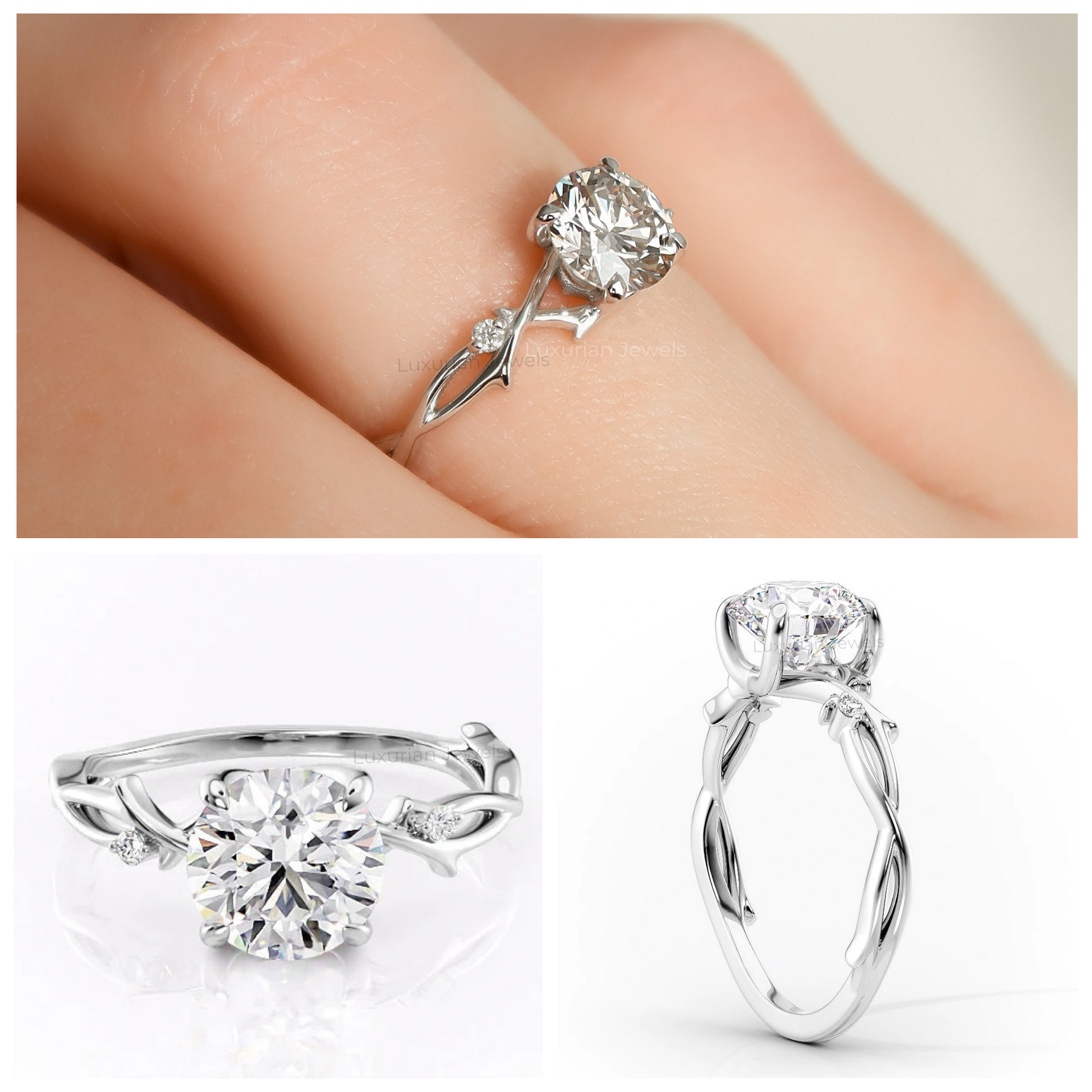 Nature Inspired Round Cut Diamond Engagement Ring