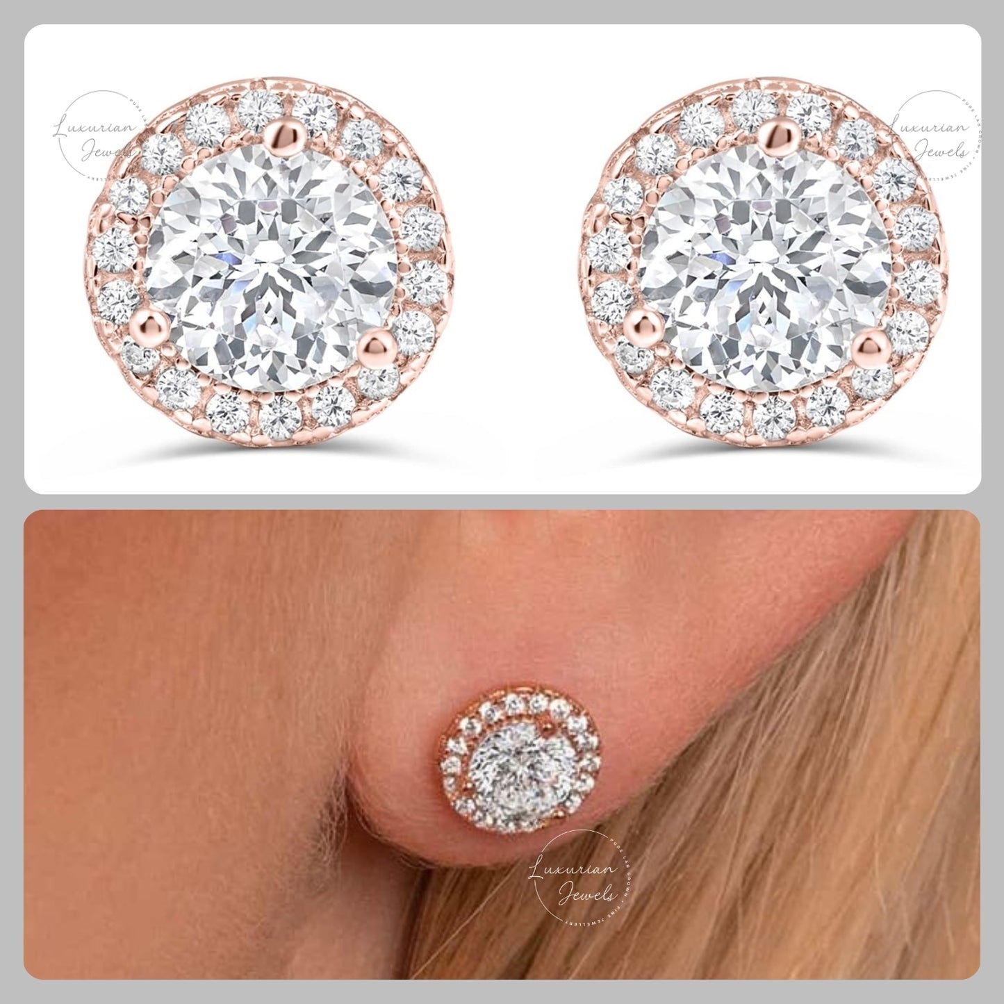 1.36 CT Round Cut Stud Halo Diamond Earrings