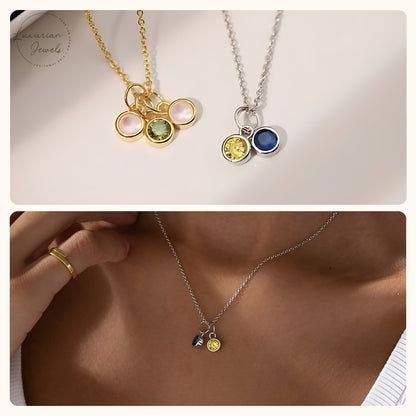 14K Solid Gold Family Birthstone Necklace