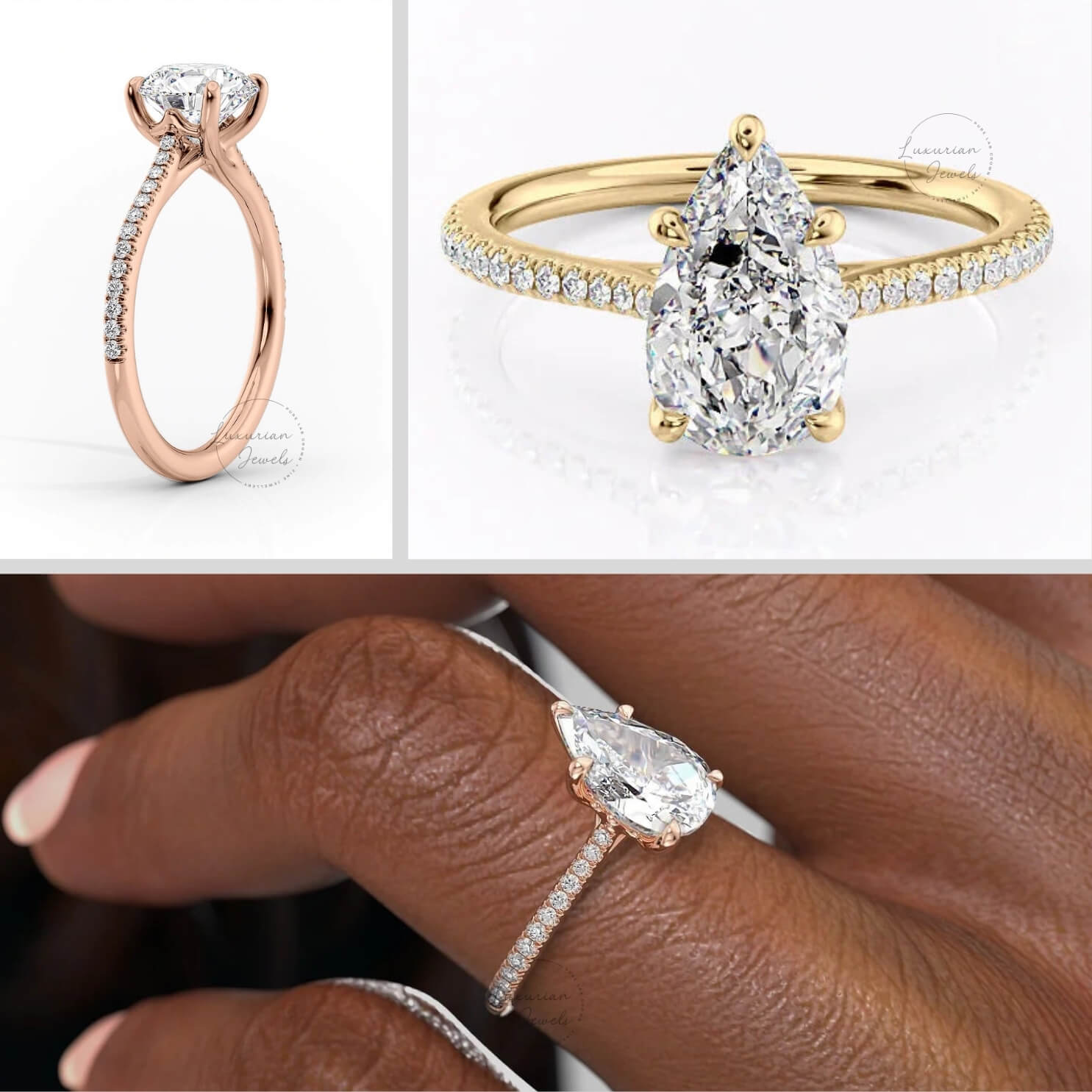 Pear Cut Solitaire Accent Ring