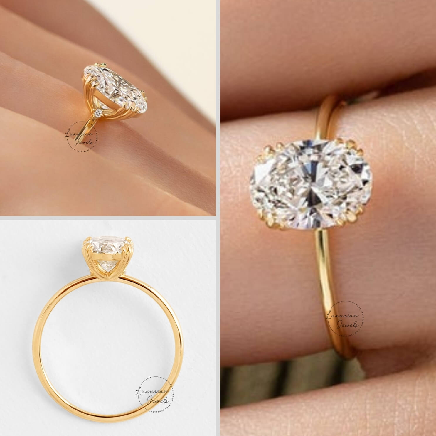 Oval Cut Lab Created Hidden Halo Engagement Ring