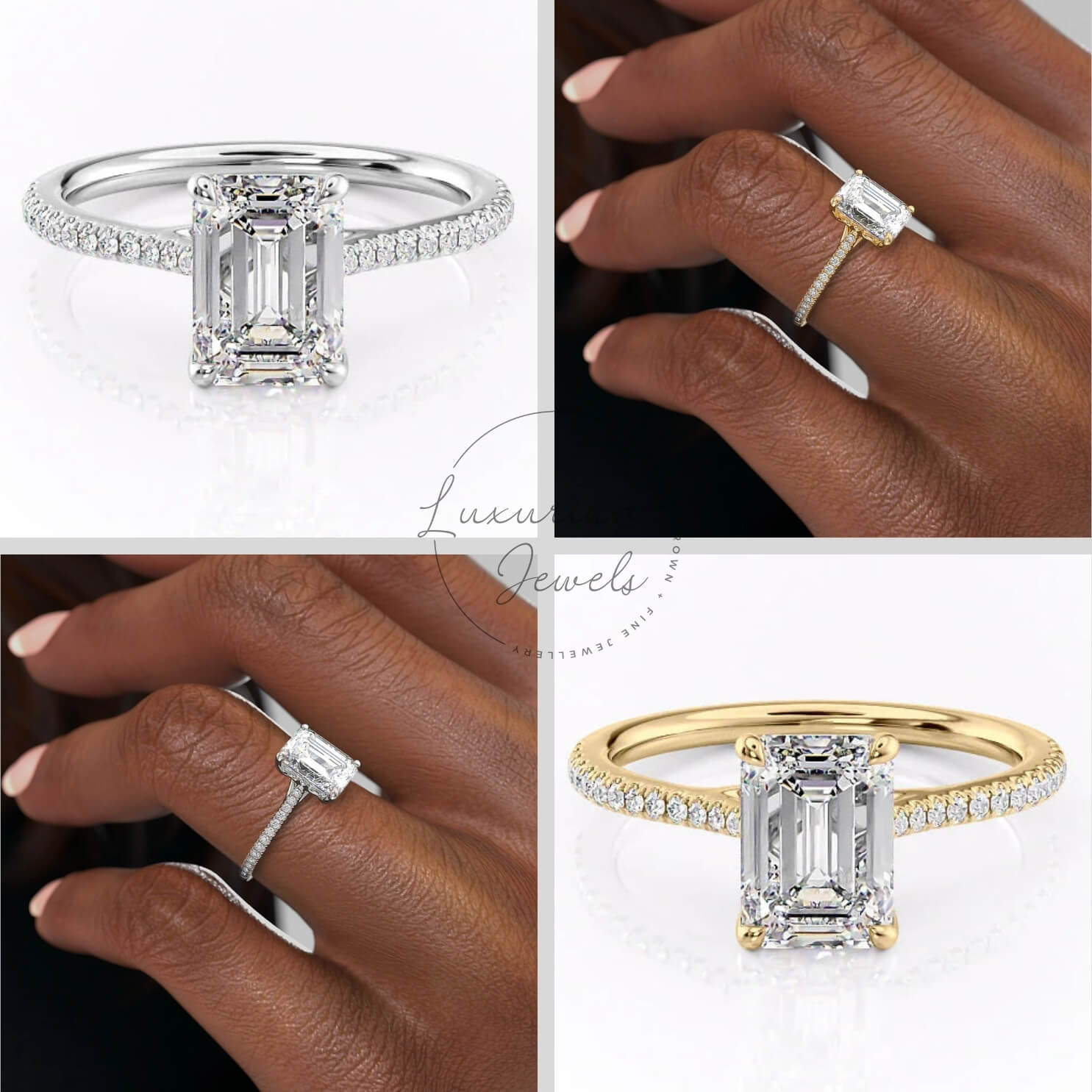 Emerald Cut Solitaire Accent Diamond Engagement Ring
