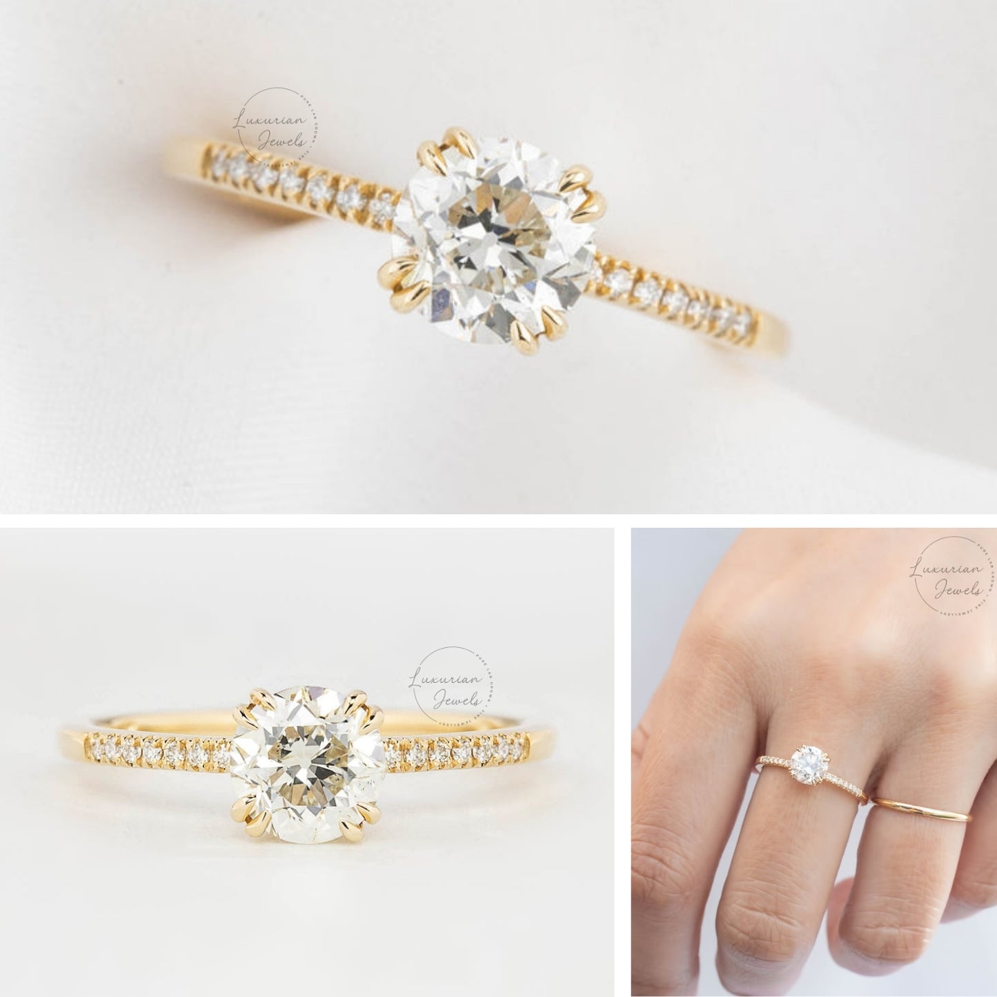 Yellow Gold Old Mine Cut Diamond Engagement Ring