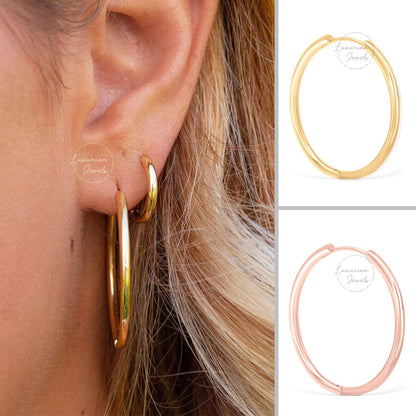 14k Solid Gold Dainty Round Hoop Earrings