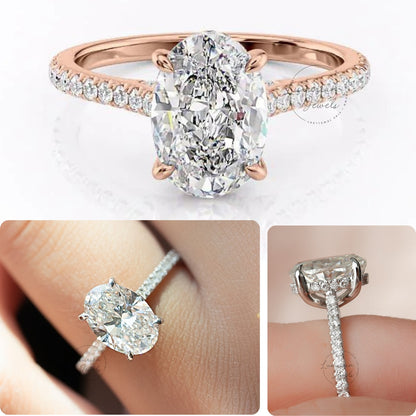 Oval Cut Diamond Hidden Halo Cathedral Ring