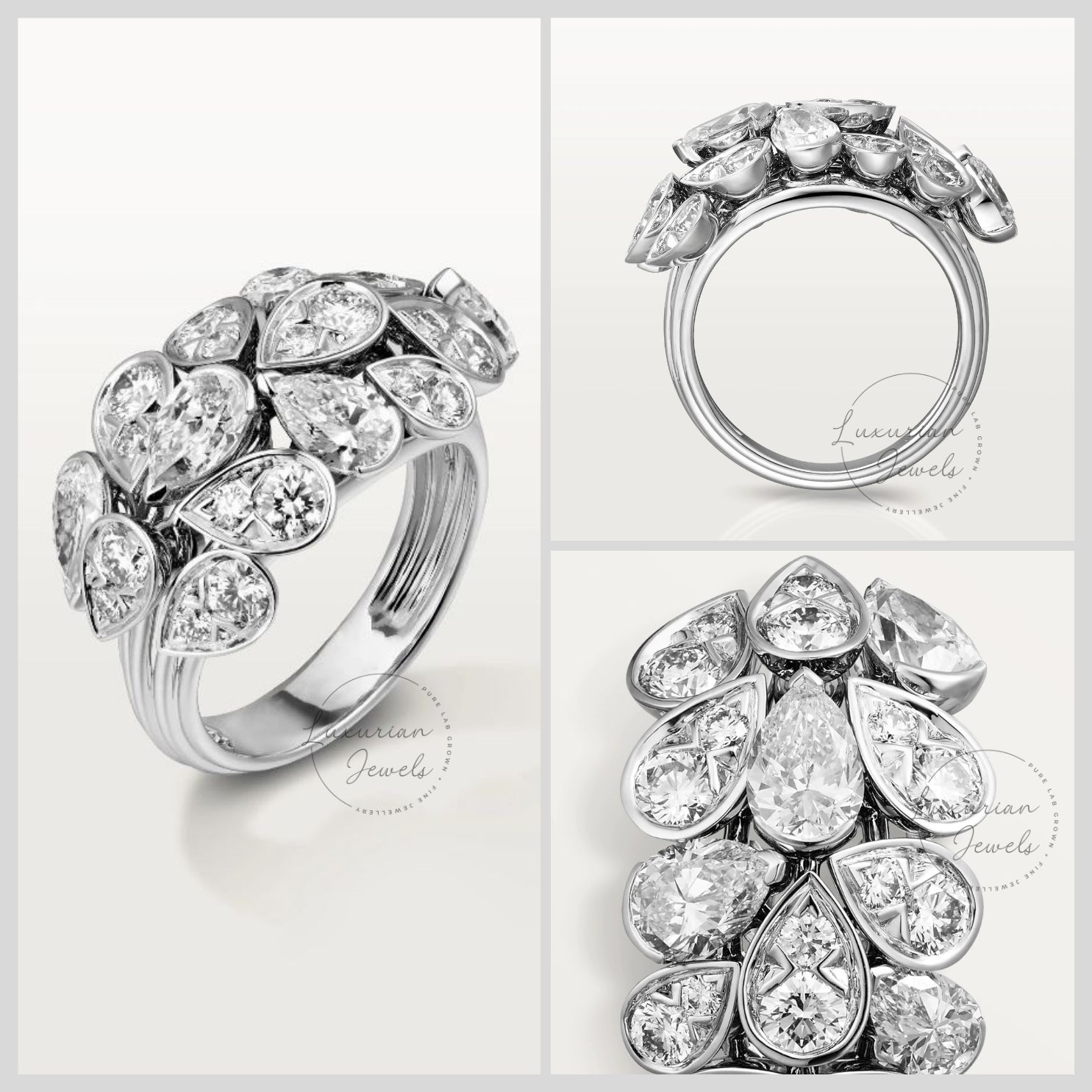 Cluster Diamond Broad Bridal Ring