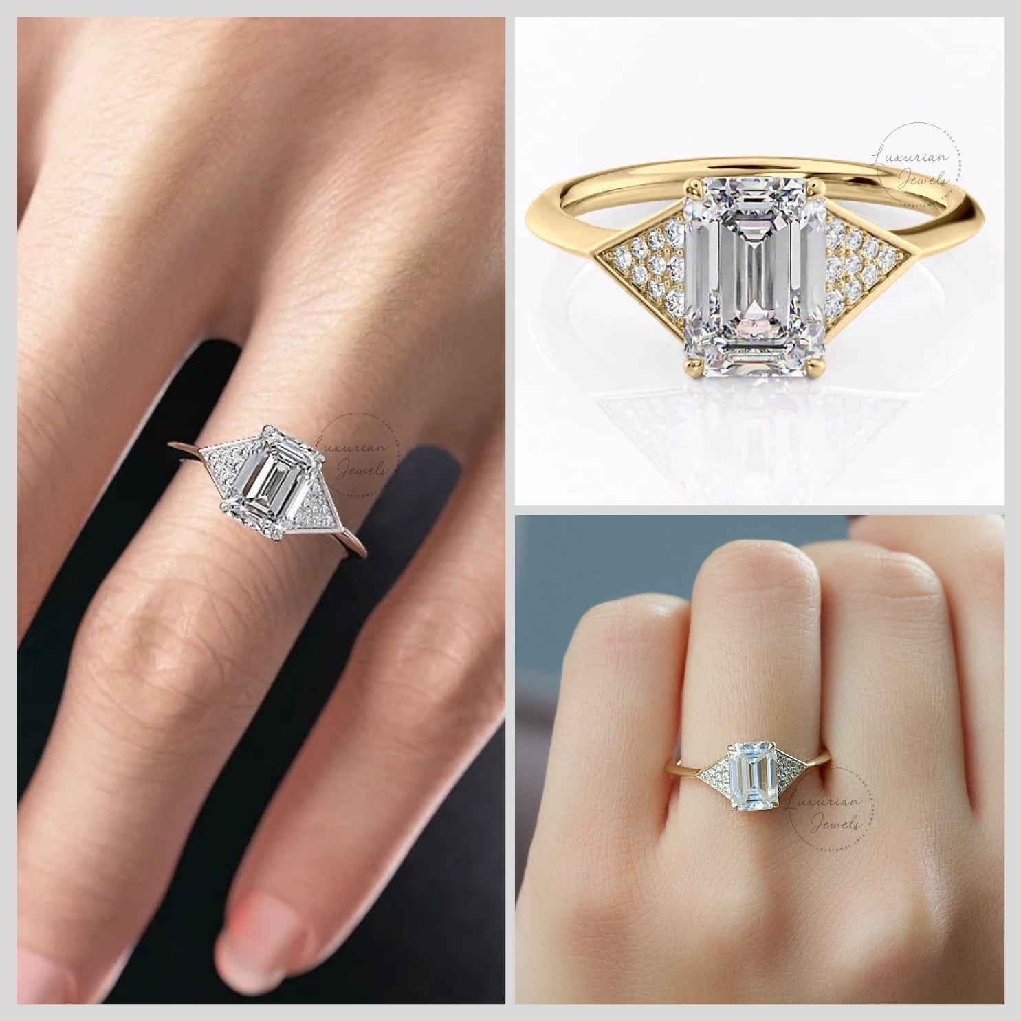 Emerald Round Cut Knife Edge Eco-Friendly Diamond Ring