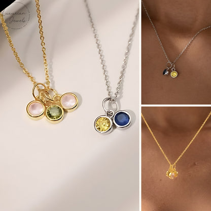 14K Solid Gold Family Birthstone Necklace