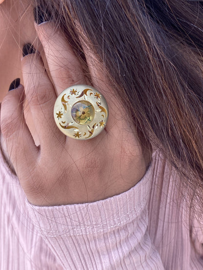Yellow Flower Gold Plated Floral Feminine Ring