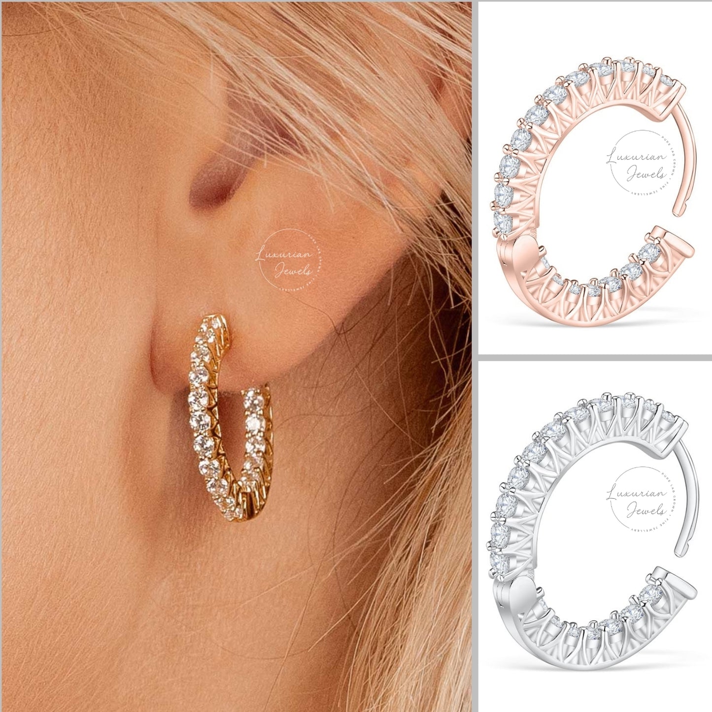 0.40 CT Inside Out Hoop Round Diamond Earrings