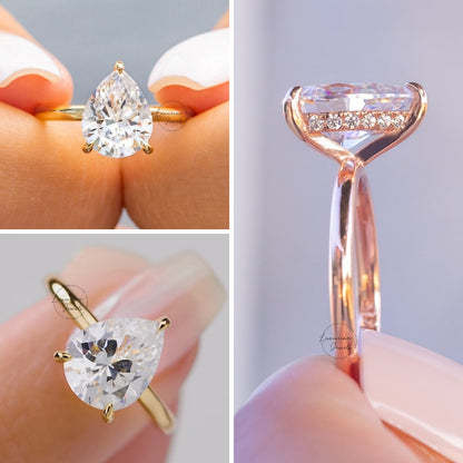 2.00 CT Pear Cut Diamond Hidden Halo Ring