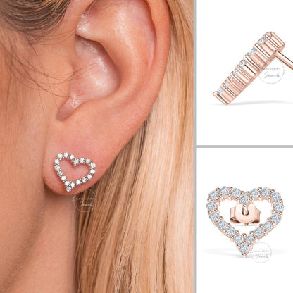 0.36 CT Heart Shape Dainty Diamond Stud Earrings