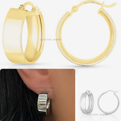 18K Solid Gold Round Hoop Earrings