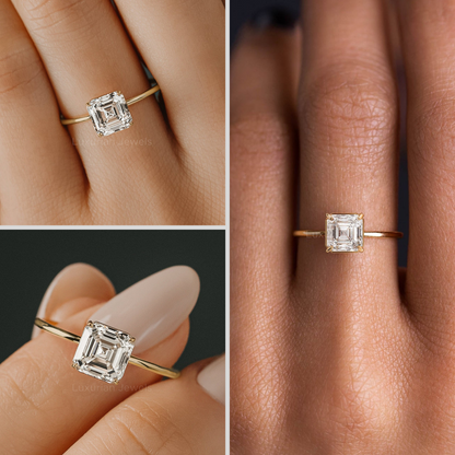 14k Asscher Cut Lab Diamond Engagement Ring