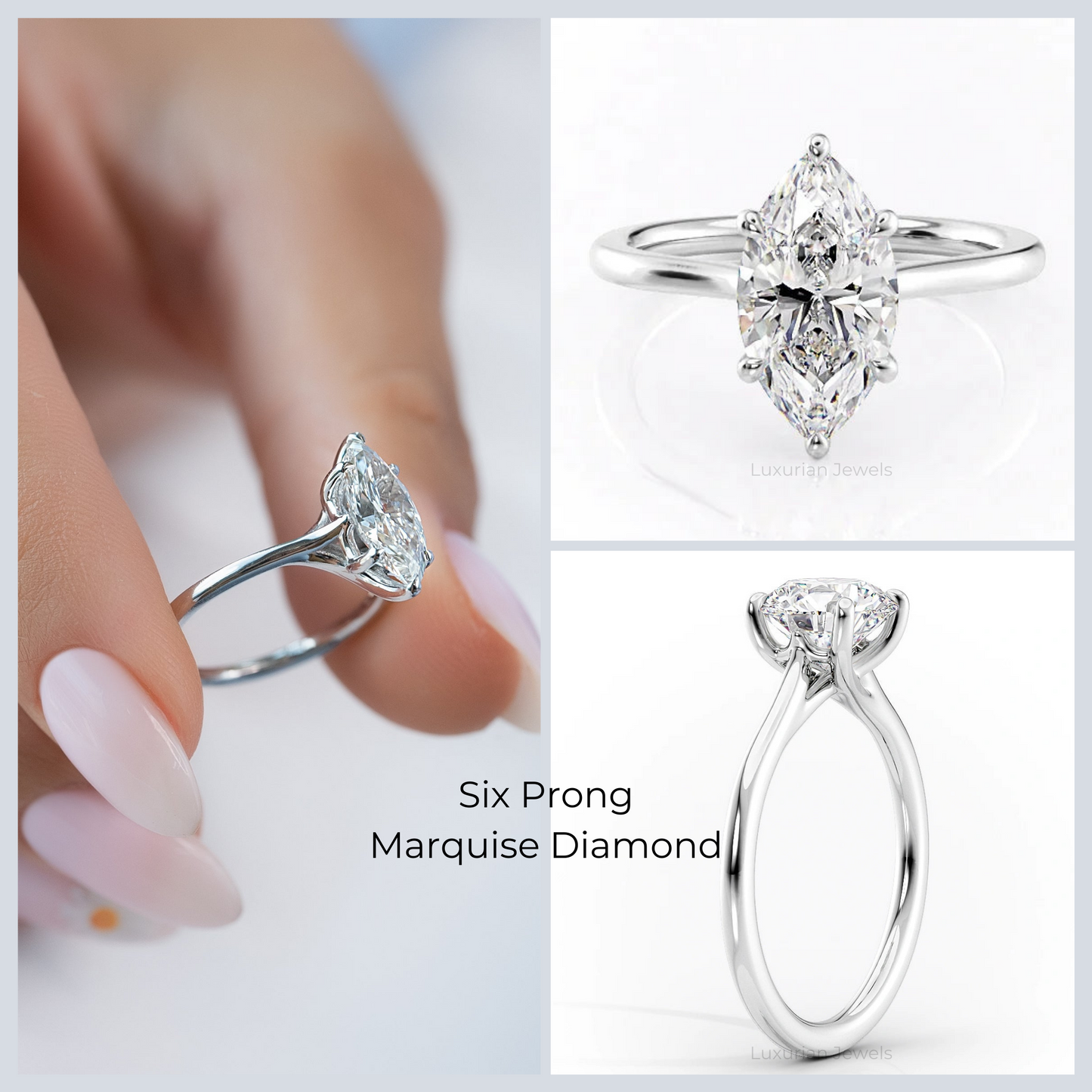 6 - Claw Prong Marquise Cut Engagement Ring