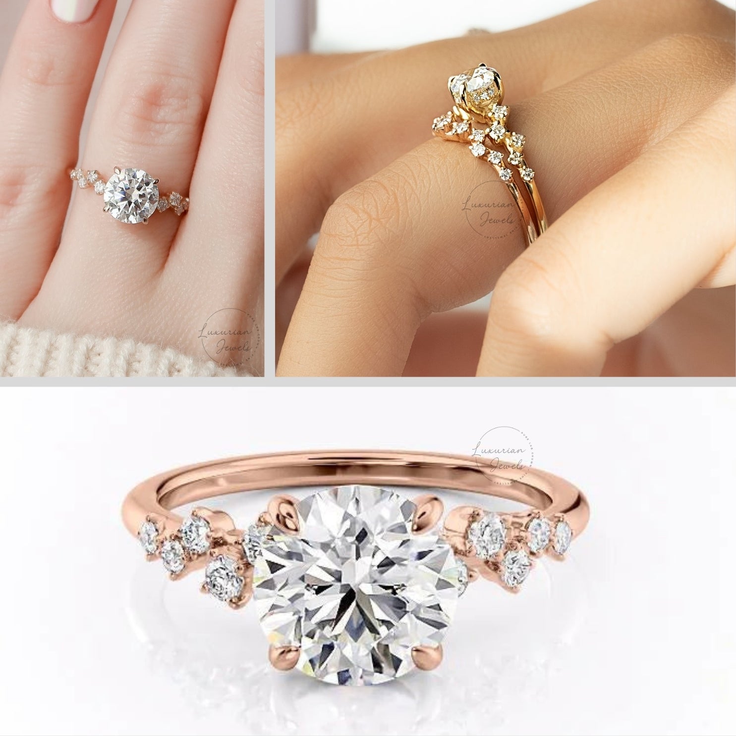 Round Cut Cluster Bridal Set Diamond Ring