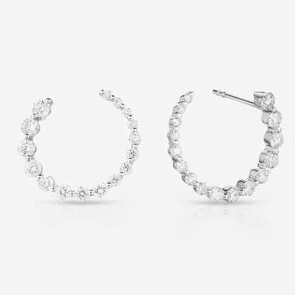 14K Solid Gold Hoops, Genuine Diamond Hoops- Gold Hoop Earrings, 14k Gold Lab Grown Diamond Hoop Earrings for Women