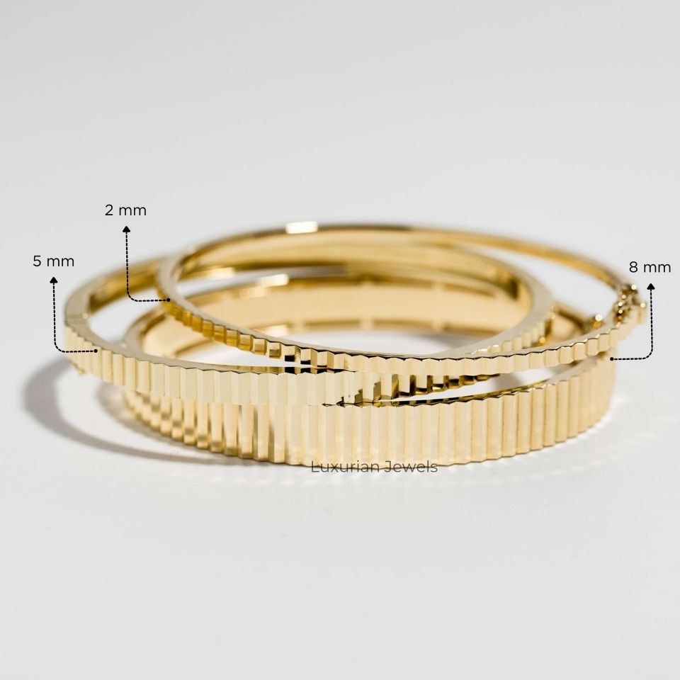 14K Solid Gold Fluted Wedding Bangles