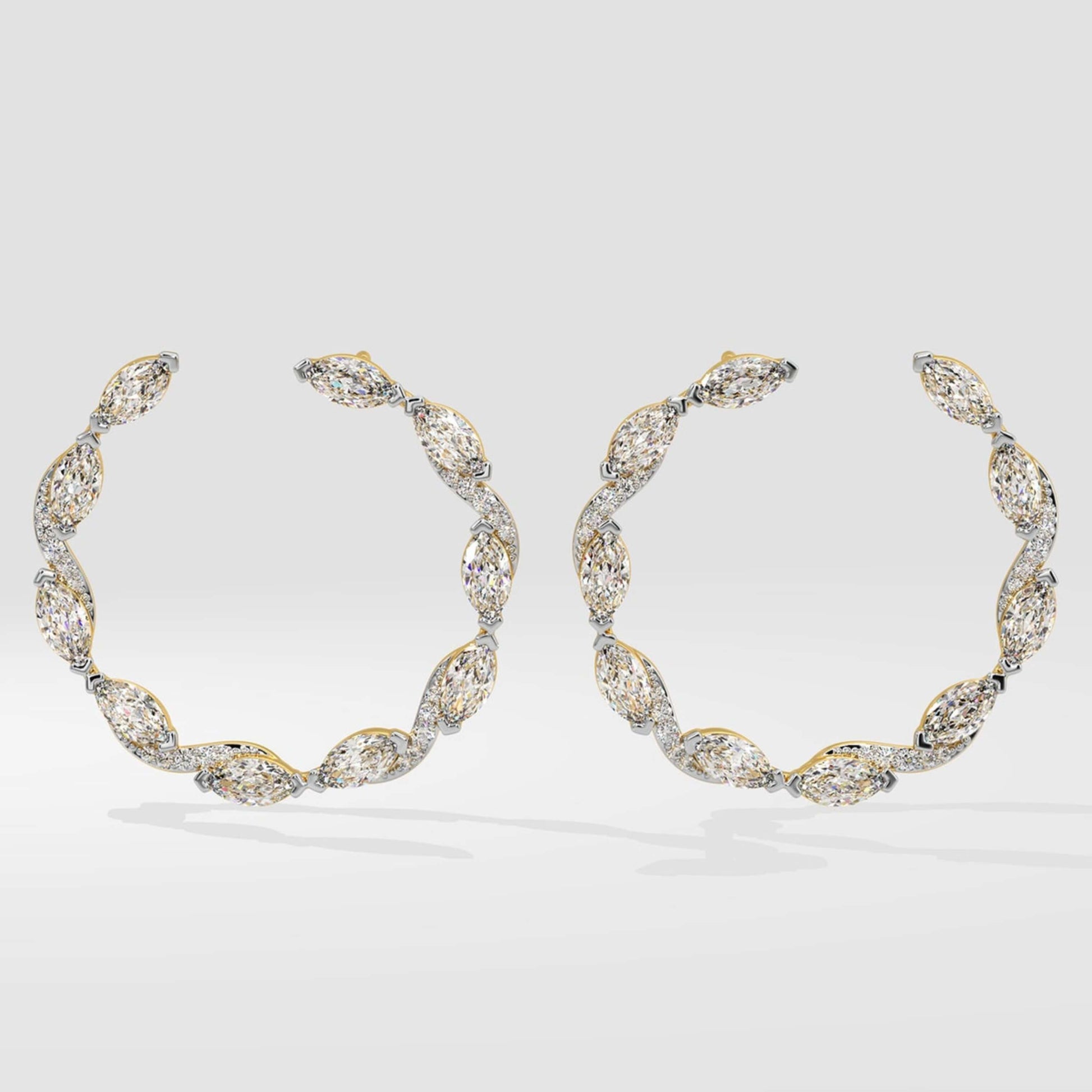 14K Gold Marquise Diamond Hoop Earrings