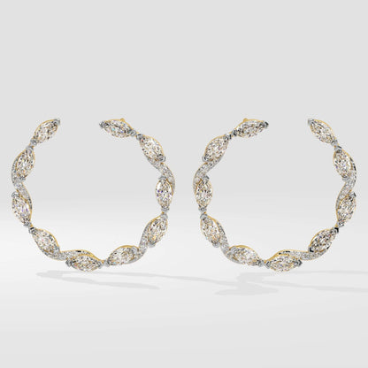 14K Gold Marquise Diamond Hoop Earrings