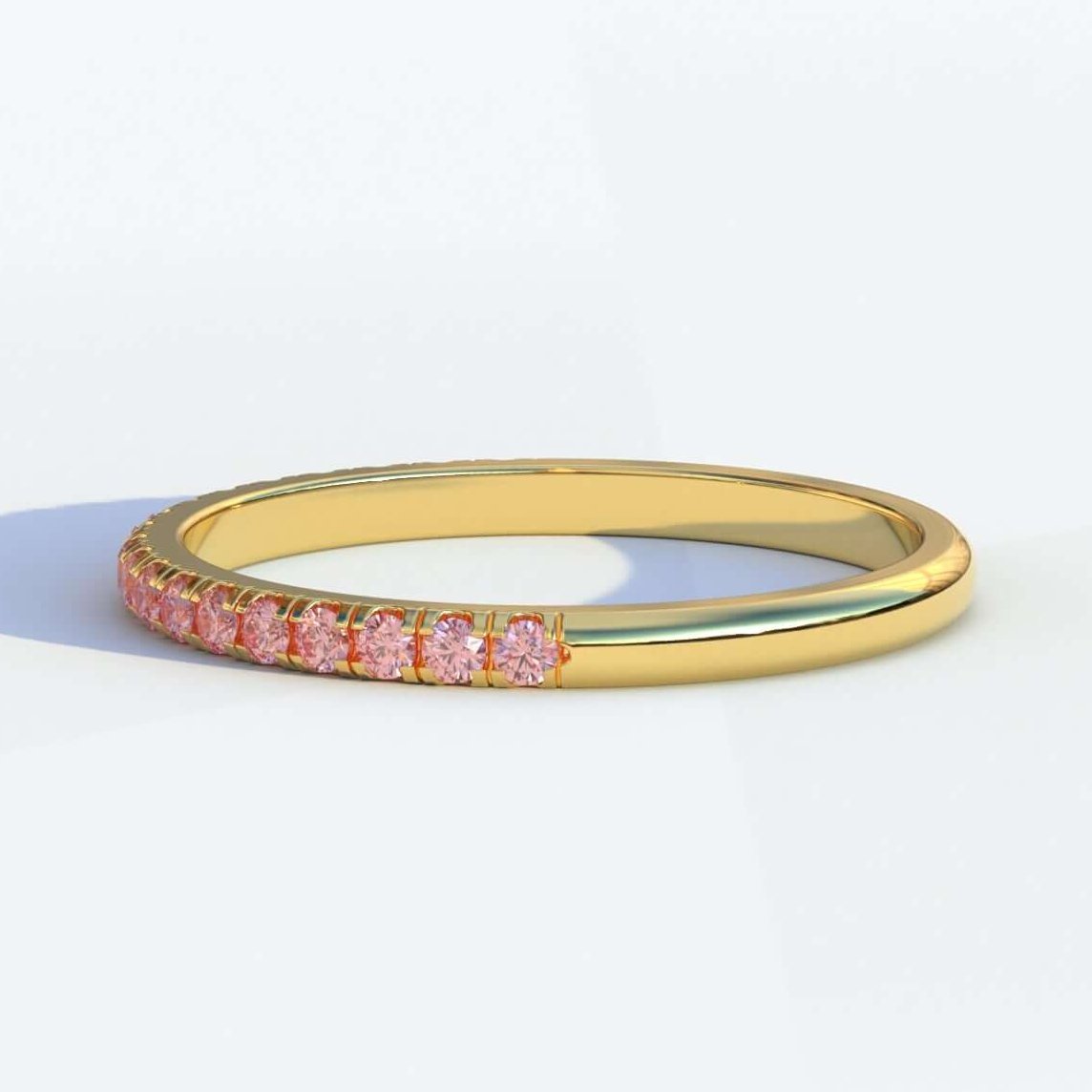 14K Gold Round Pink Sapphire Wedding Band