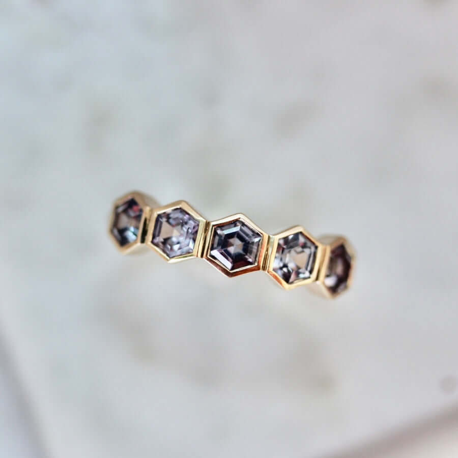 14K Hexagon Cut Gemstone Ring