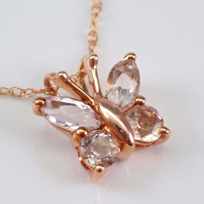 14K Morganite And Diamond Butterfly Pendant