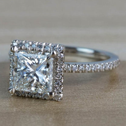 14K Princess Cut Hidden Halo Engagement Ring