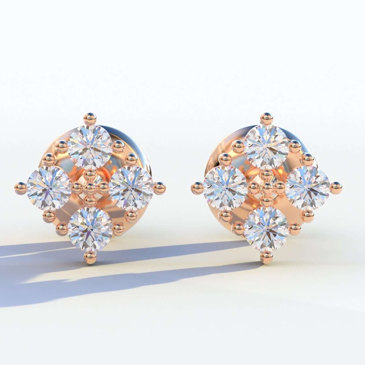 14K Solid Gold Floral stud earrings