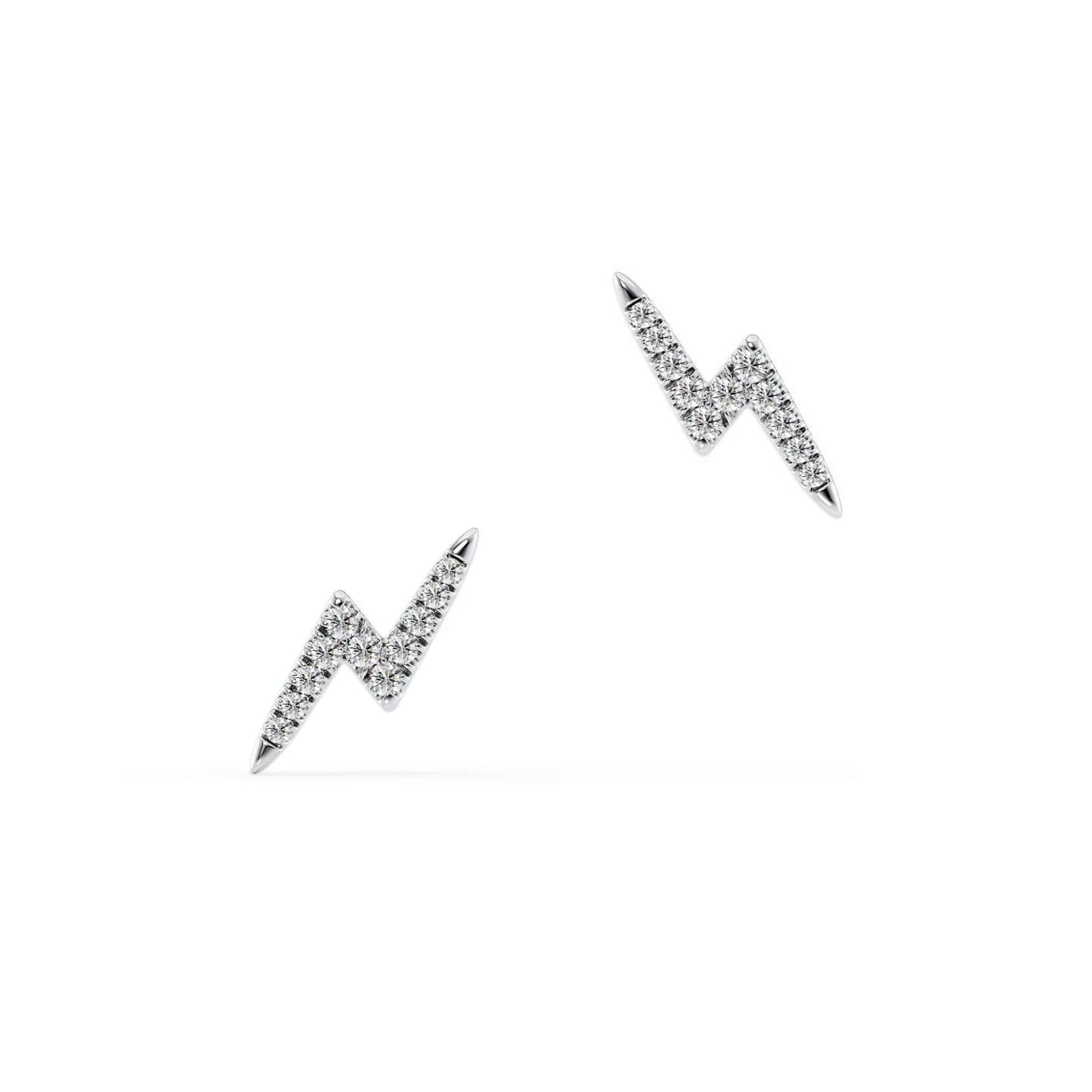 14K Solid Gold Lighting Bolt Studs Earring